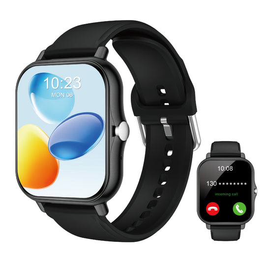Unisex smart sports watch with a 1.83-inch touchscreen and silicone strap.