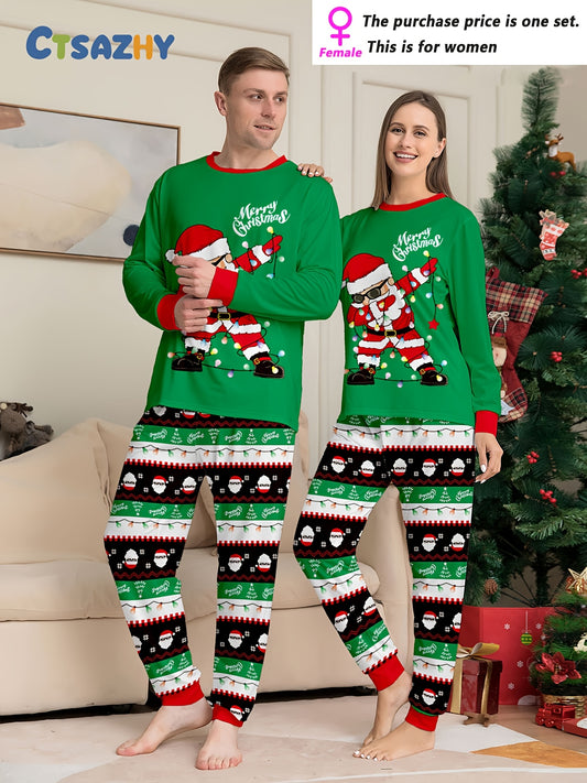 Unisex Christmas pajama set for couples, with a Santa Claus print.